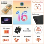 Tablet, 2026 Latest 10 Inch Android 16 Tablet, 24GB+64GB+1TB TF, 6000mAh Battery, Fast Charging, HD Display - Image 2