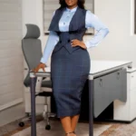 New Sexy Button-Down Plaid Pencil Skirt Slim Fit 2-Piece Set | Women's Seasonal Plaid Sleeveless Vest and Business Meetings
