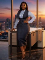 New Sexy Button-Down Plaid Pencil Skirt Slim Fit 2-Piece Set | Women's Seasonal Plaid Sleeveless Vest and Business Meetings - Image 3