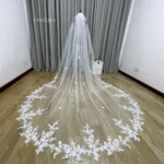 3m Cathedral Wedding Bridal Veil Soft Lace Ivory White Veil with Comb Veu