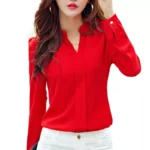 Long Sleeve Shirt Women Autumn Clothing Fashion Slim Chiffon Blouse V Neck Korean