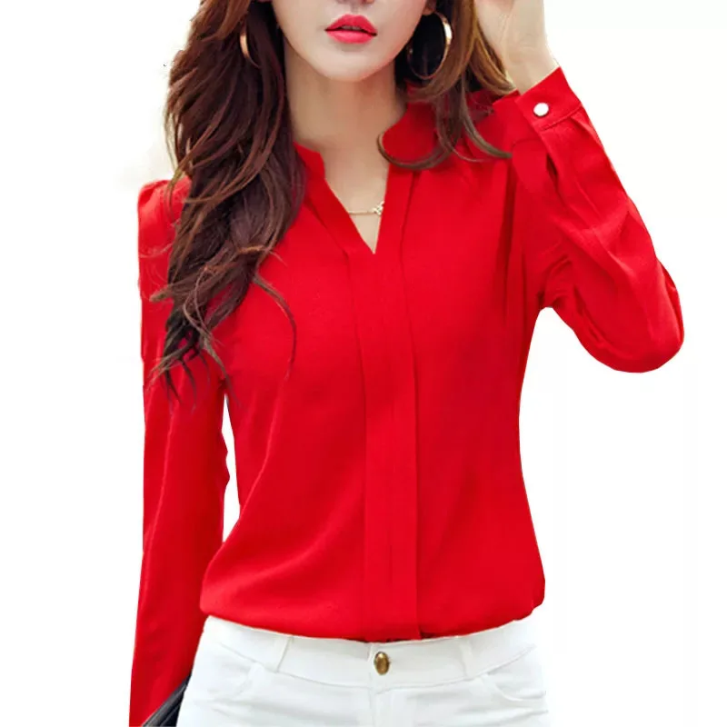 kf-HTB1.rJeaLvsK1Rjy0Fiq6zwtXXar Long Sleeve Shirt Women Autumn Clothing Fashion Slim Chiffon Blouse V Neck Korean - Image 1