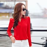 Long Sleeve Shirt Women Autumn Clothing Fashion Slim Chiffon Blouse V Neck Korean - Image 4