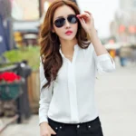 Long Sleeve Shirt Women Autumn Clothing Fashion Slim Chiffon Blouse V Neck Korean - Image 6
