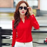 Long Sleeve Shirt Women Autumn Clothing Fashion Slim Chiffon Blouse V Neck Korean - Image 2