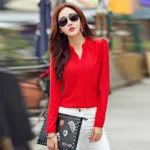 Long Sleeve Shirt Women Autumn Clothing Fashion Slim Chiffon Blouse V Neck Korean - Image 5
