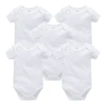 Kavkas 3PCS 5PCS Baby Boys Girls Clothes Solid White Short Sleeve Cotton Baby