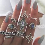 22Styles Vintage Rings Set For Women Boho Moon Star Knuckle Finger Ring - Image 4