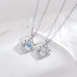 Silver Heart Shaped Necklace Bracelet Set for Women Girls Retro Korean Blue Crystal - Image 2