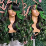 Highlight Green Lace Front Wigs 13X4 Ombre Closure Wig Body Wave Green Skunk Stripe