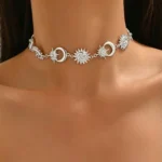 Celestial Sun Moon Star Choker Necklace Gold Silver Rhinestone Boho Western - Image 3