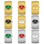 YaLaLuSi Textured Wide Gold Cuff Bangle Women Watch Oval Dial Crystal Index - Image 7