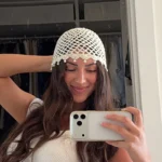 New Pearl Beanie Hat for Women Summer Fashion Hollow Handmade Crochet Beanie