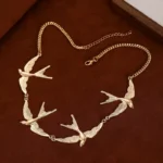 Hiphop Punk Gold Color Little Swallow Necklace for Women Exaggerated Splicing Chain - Image 4