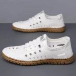 2026 Summer Men Casual Leather Shoes Breathable Hollow