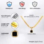 Vnox Geometric Square Natural Stone Pendant Necklace for Men, Gold Silver - Image 3