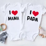 I Love Mama & Papa Funny Baby Romper T-shirt Crawling Clothes Triangle
