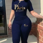 2026 Women's New Paris Printed Two-Piece Set, Casual Short-Sleeved Round Neck T-Shirt