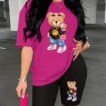 Summer Women's Bear Cartoon Print Casual Loose Round Neck Short Sleeved
