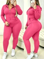 Cozy Skin-Friendly Solid Color Curvy Oversized Tracksuit, Zip Hoodie Matched With Joggers, Comfortable - Image 4