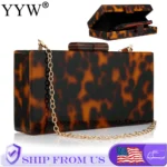 2026 New Acrylic Leopard Luxury Wedding Chain Handbag Women Box Clutch Evening Bags Chic