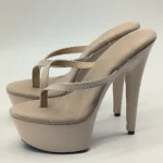 Summer Sexy 6 Inch High Heels Nightclub Stylish 15cm Stiletto Slippers Princess Beige