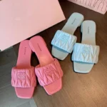 *Summer Open Toe Fashion Solid Color Square Toe Lightweight New Slippers Square