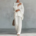 Spring New Fashion Linen Loose Long-sleeved Wide-leg Trousers 2-piece Set Women - Image 5