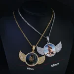 Custom Picture Pendant Iced Out Pendant With Small Circle Angel Wings Diamond - Image 5