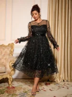 Sophisticated Dinner Dress with Sheer Sleeves - Image 5