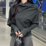 Y2k Korean Fashion Slim Batwing Sleeve Autumn Sweaters 2000s Pure Color Subculture - Image 3