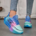 Women Gradient Lightning Print Running Sneakers Breathable Flying Weave Mesh Light Cushion Non Slip Shock Absorb Athletic Gym Jogging Sport Shoes - Image 5