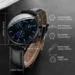 3PCS/Set Men Business Watches Casual Leather Band Analog Male's - Image 5