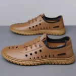 2026 Summer Men Casual Leather Shoes Breathable Hollow - Image 2