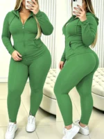 Cozy Skin-Friendly Solid Color Curvy Oversized Tracksuit, Zip Hoodie Matched With Joggers, Comfortable - Image 3