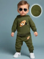 Newborn Baby Boy Fun Cartoon Bear Print Long Sleeve Fleece Sweatshirt