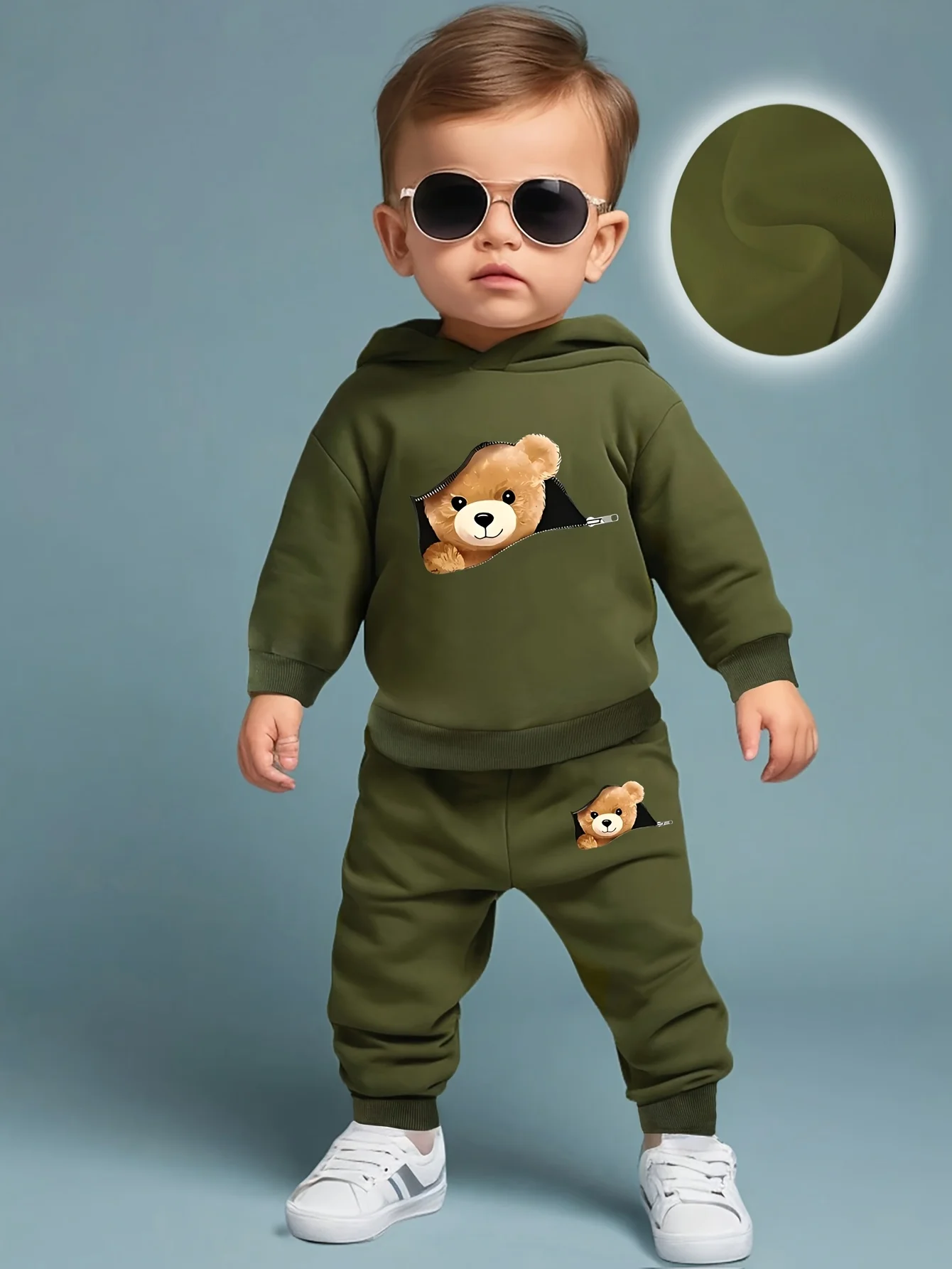 kf-S193e450b03cc4d529cdfecb19840f3e8G Newborn Baby Boy Fun Cartoon Bear Print Long Sleeve Fleece Sweatshirt - Image 1