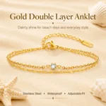 Waterproof Layered Anklet Bracelet for Women, Adjustable Gold Plated - Image 3