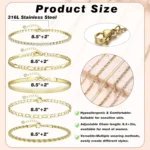 Bobisty 5Pcs Ankle Bracelets 14K Gold Plated Waterproof Stainless Steel Cuban Link - Image 5