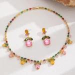 ZAKOL Colorful Zircon Rhinestone Water Drop Necklace Earrings for Women Flower - Image 2