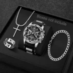 4PCS Fashion Arabic Dial Men Business Quartz Watch CasuSilicone Strap Wristwatch - Image 2
