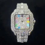 2025 New Luxury Diamond Watch Men Fashion Iced Out Square Colorful Number Watches Hip
