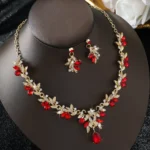 3PC Cross Mirror European and American Exaggerated Banquet Gemstone Necklace Earnail - Image 2