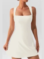 Women's Square-Neck Sleeveless Mini Dress, Solid Color, Tank Top Style - Image 5
