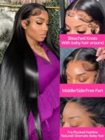 40 42 Inch 13x4 13x6 HD Transparent Bone Straight Lace Front Wigs 250% Brazilian Human - Image 3