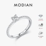 MODIAN D Color Moissanite Ring Delicate Square 925 Sterling Silver Lab Diamond