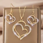 Sparkling Rhinestone Double-layer Hollow Heart-shaped Pendant Necklace
