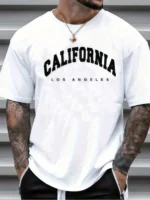 1pc Mens Clothes California Los Angeles Letter Print White TShirt, Unisex Casual Crew Neck Tshirt