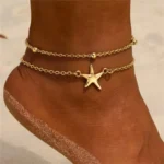 Stainless Steel 18K Gold Plated Starfish Ankle for Women Dainty Tiny Bead Adjustable - Image 2