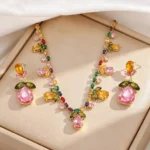 ZAKOL Colorful Zircon Rhinestone Water Drop Necklace Earrings for Women Flower